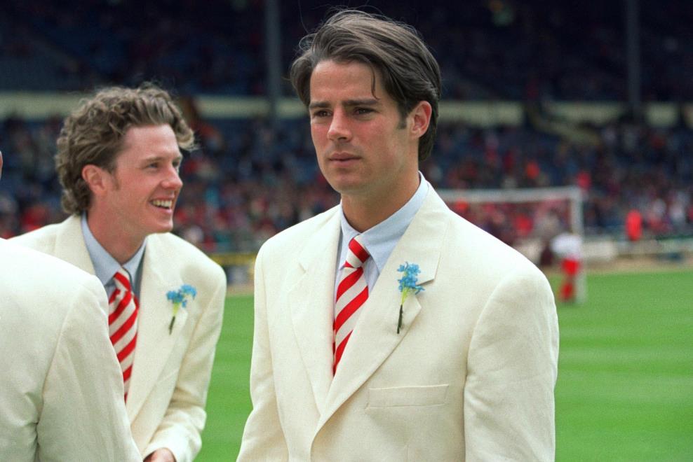 Spice up your life - Steve McManaman and Jamie Redknapp before the 1996 FA Cup Final in the infamous white suits. Photo: PA Images / Alamy Stock Photo